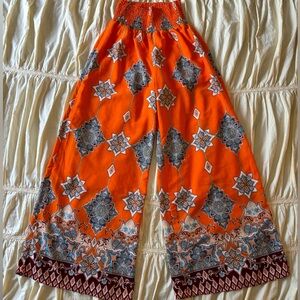 Orange boho flowy pattern pants size xs